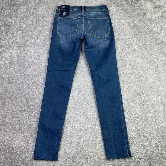 Gap Favorite Jegging Women's 25 Blue Skinny Mid-Rise Dark Distressed Jeans - Picture 3 of 13